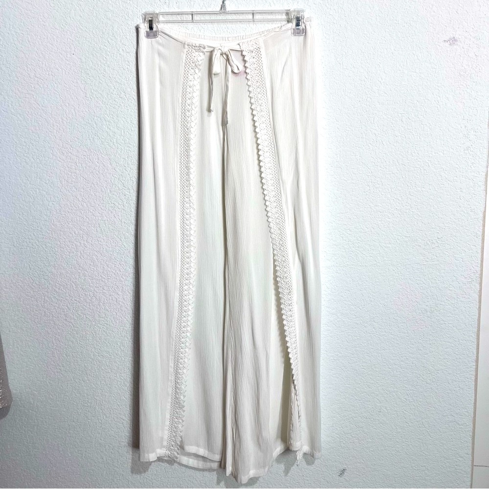 No Boundaries White Off White Lace Front Wide Leg Pants Beach Cover Up Small